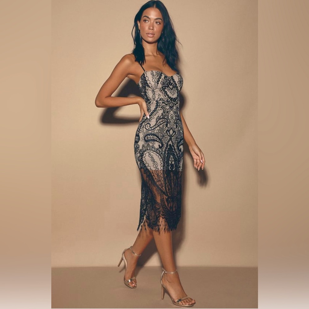 Lulus ‘Love Myself’ Black Lace Bustier Midi Dress